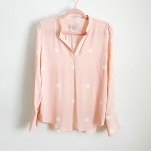 Loft Pale pastel pink white polka dot Sheer Button Front Collared Top sz small